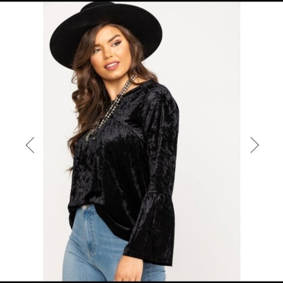 Wrangler NEW Retro Crushed Velvet Belled Sleeve Western Peasant Blouse - Picture 1 of 10
